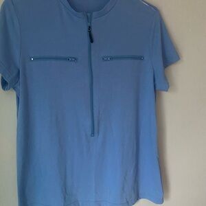 Blue Women's Chemo support Top with Zipper Detail